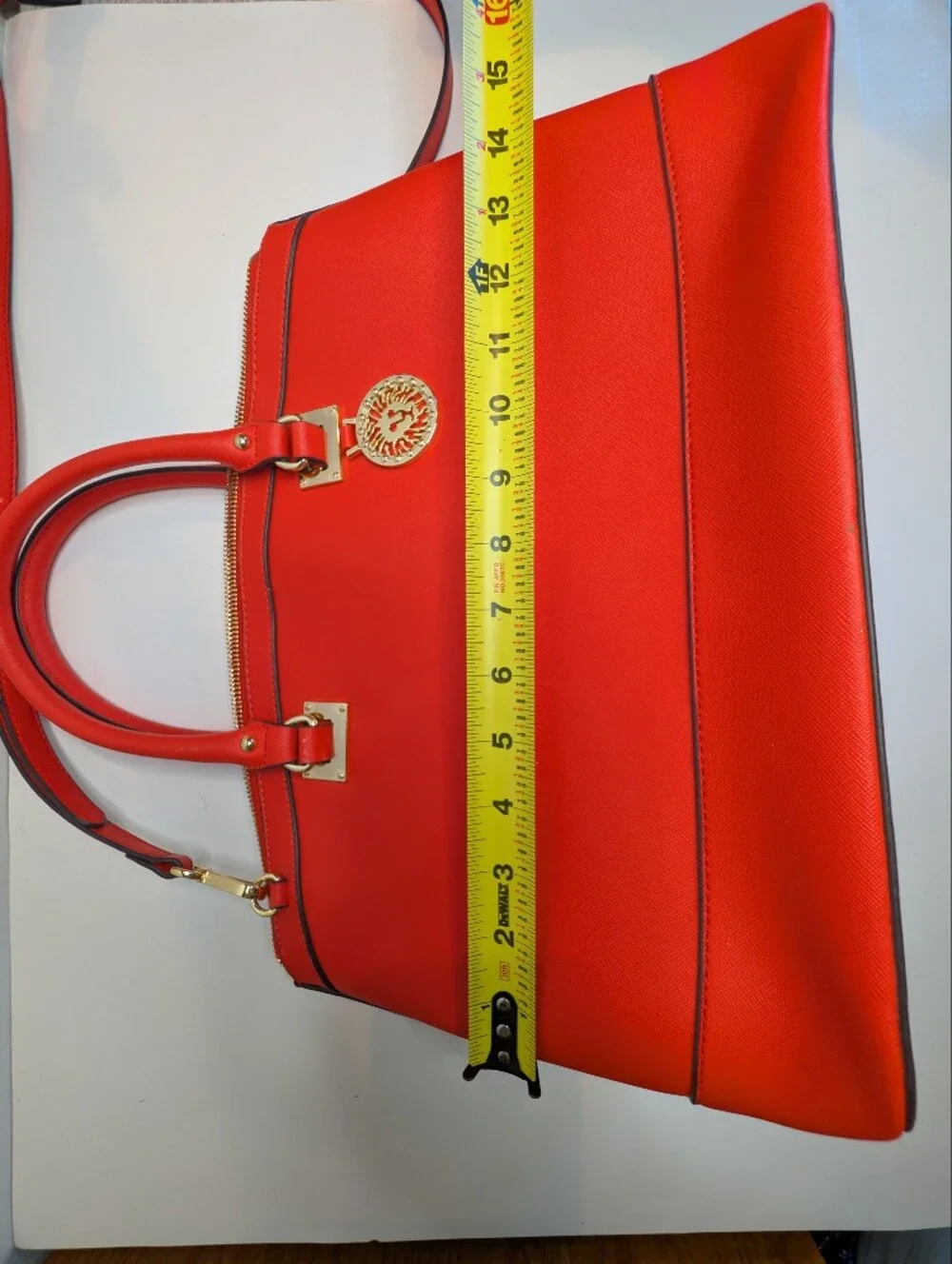 Anne Klein Red Satchel W/Top Handle Zip & Gold Hardware & Detachable Strap